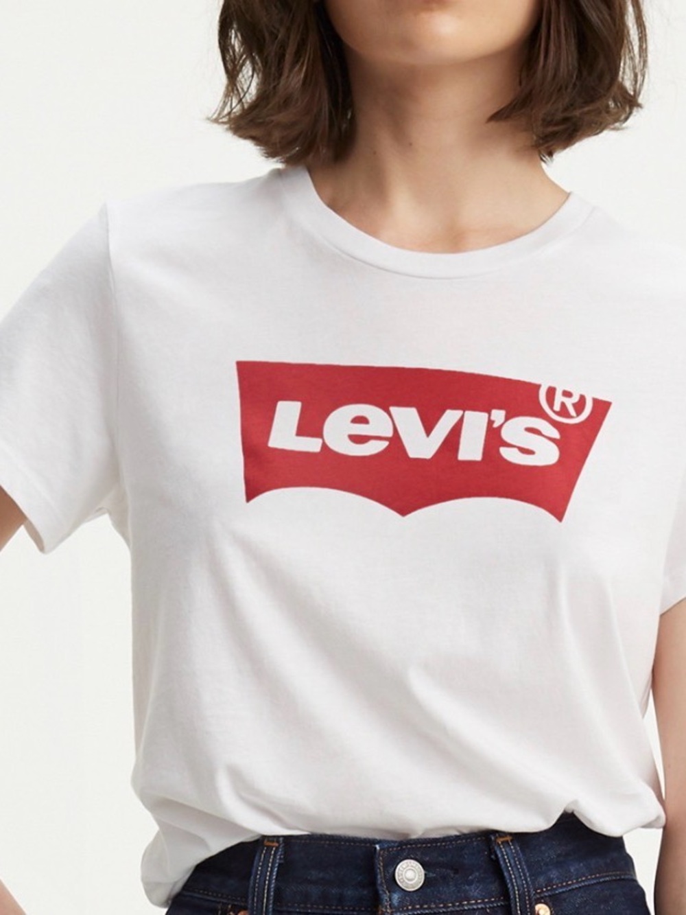 Levi's White Tee with Red Box Logo